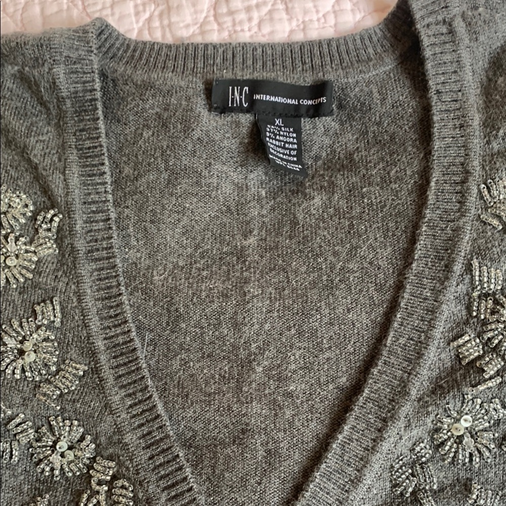 INC International Concepts Women's V-Neck Gray Sweater